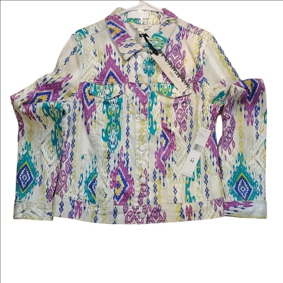 Jones New York Vintage Jean Jacket Purple and Green Collar - Picture 2 of 4